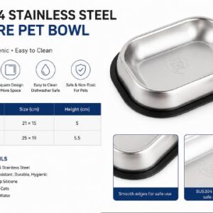 SUS304 Stainless Steel Square Pet Bowl